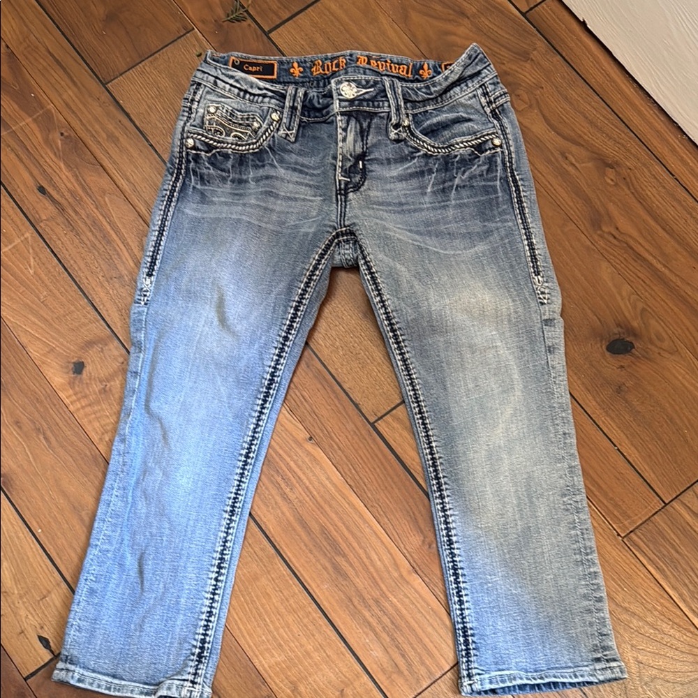 Rock Revival Distressed Denim Capris Jeans Sz 26